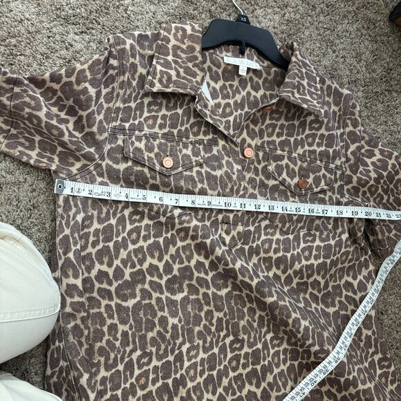 Karlie Leopard Denim Pocket Mini Dress Sz L Animal Print Short Sleeve Pullover - Picture 10 of 10